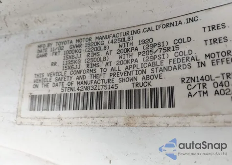 2003 Toyota Tacoma z USA, uszkodzony, nr VIN 5TENL42N83Z175145